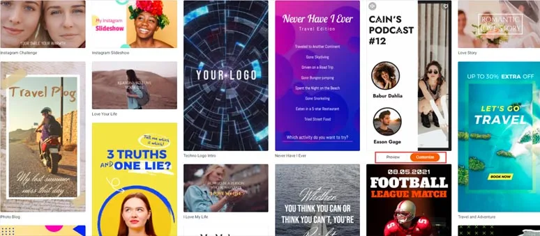 pick an Instagram video template