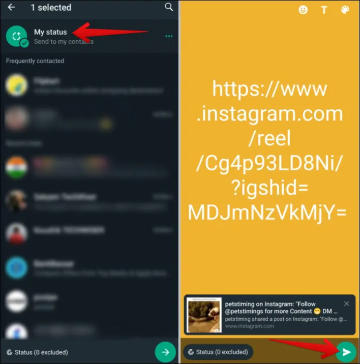 Share Instagram Reels to WhatsApp Status with a Link