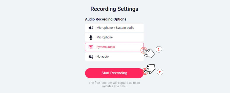 Select to record the system audio for a webinar 