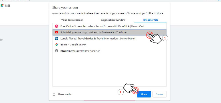 Use the chrome tab of the webinar page for recording