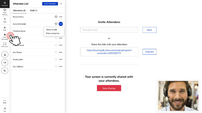 Start recording in Zoho Meeting