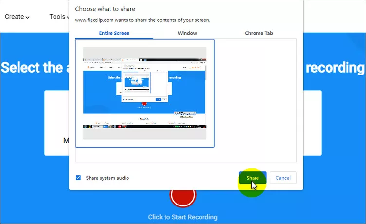 Record Computer Screen Online with FlexClip - Step 3