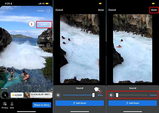 Remove the sound from the iPhone video using Facebook