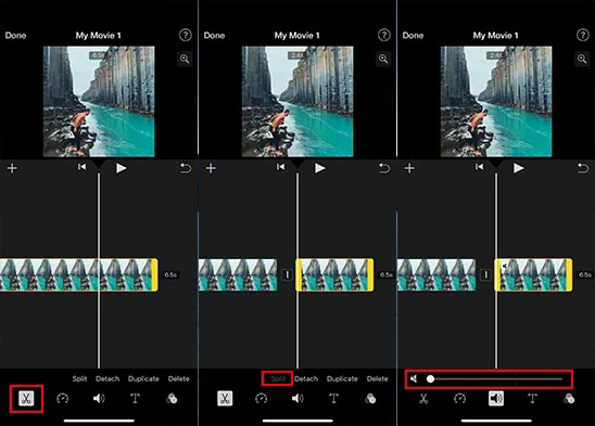 Split clips and remove parts of the sound of iPhone video by iMovie