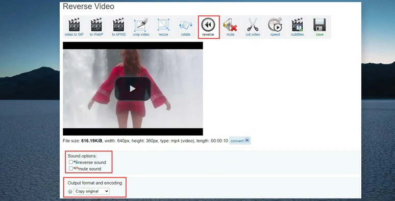 How to reverse a video by EZGIF