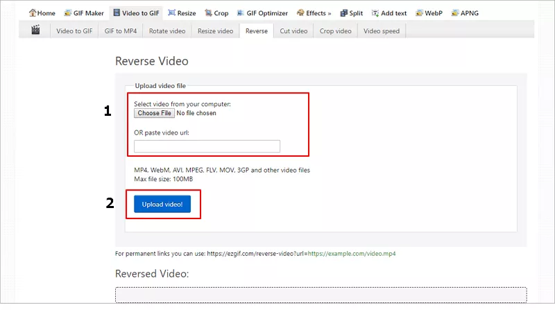 How to Reverse A Video with EZGIF - Step 1