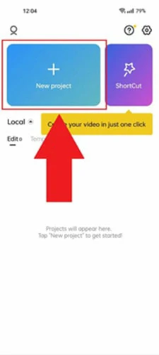Tap the New Project to Add Video