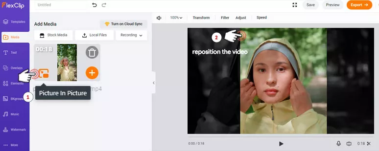 Create a picture in picture effect to turn it into a landscape video