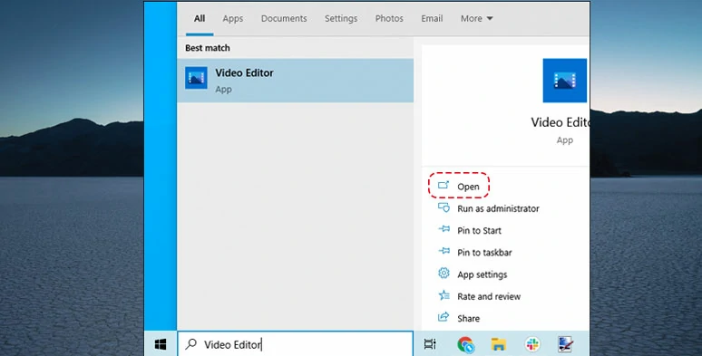 Find the built-in video editor in Windows 10