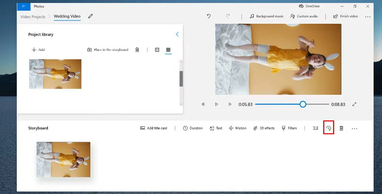 Rotate a video by Windows 10 video editor 