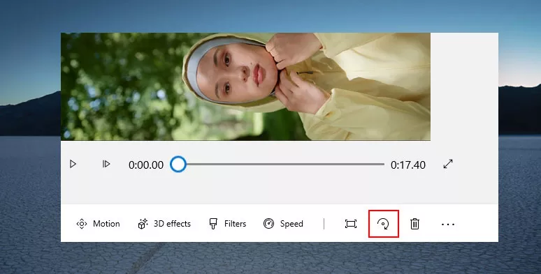 Use to Windows 10 video rotate button 