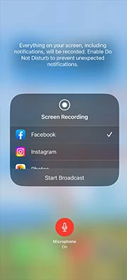 Broadcast through a third-party app while screen recording on iPhone 13