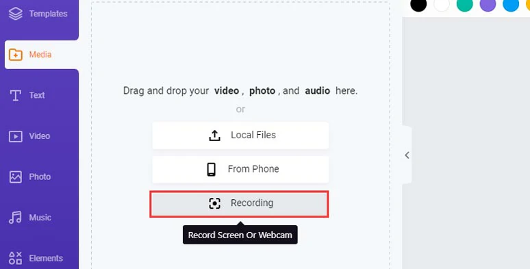Access FlexClip and click the recording button