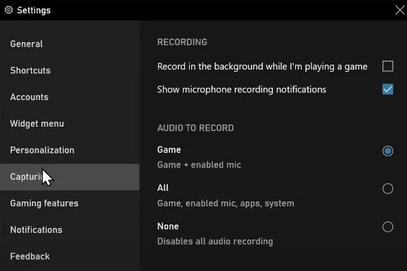 Customize the audio capture settings