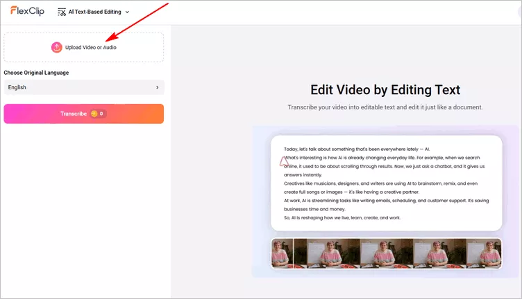 Make a Video Shorter with AI Text-based Editor - Upload