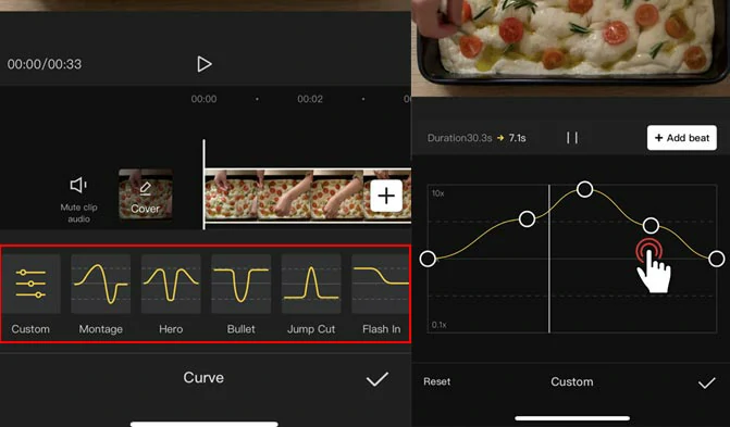 Speed up different parts of a video by curves with CapCut 