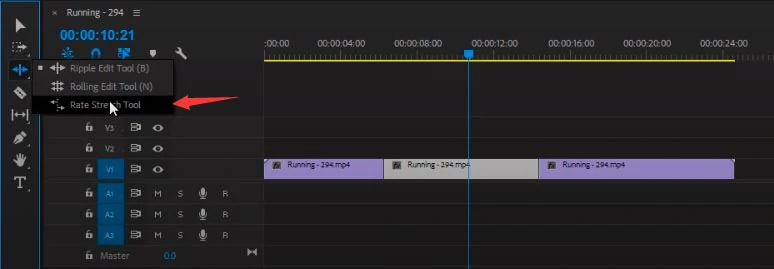 Select the Rate Stretch Tool
