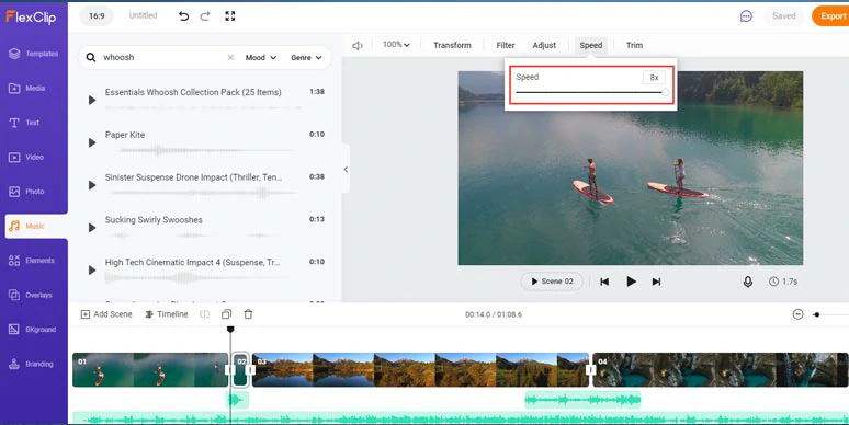 Easily speed up a video or portions of a video by FlexClip online