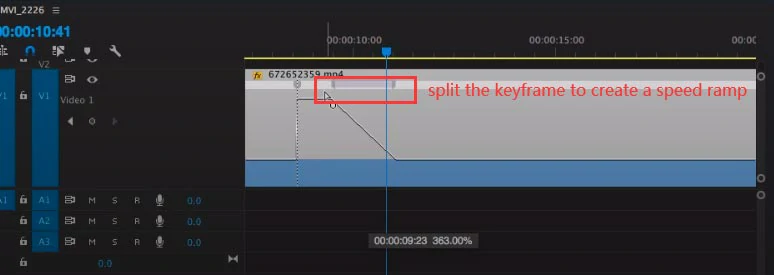 Split a keyframe to create a speed ramp for a smoother speed transition