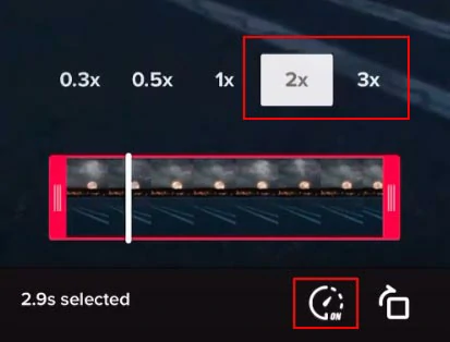 Tap the speedometer icon and select 2x or 3x to speed up a TikTok video