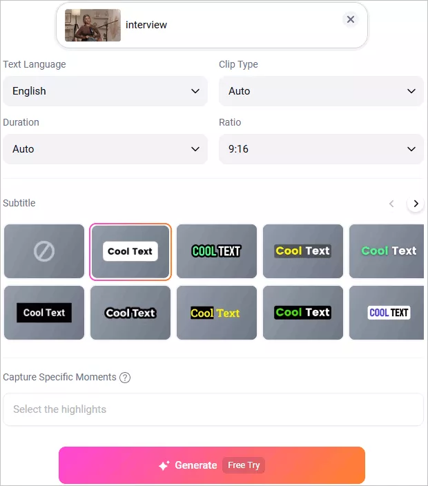Long Videos into Short Clip for TikTok with FlexClip AI - Adjust Setting