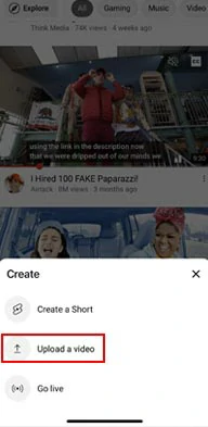 Upload a YouTube video by YouTube mobile app