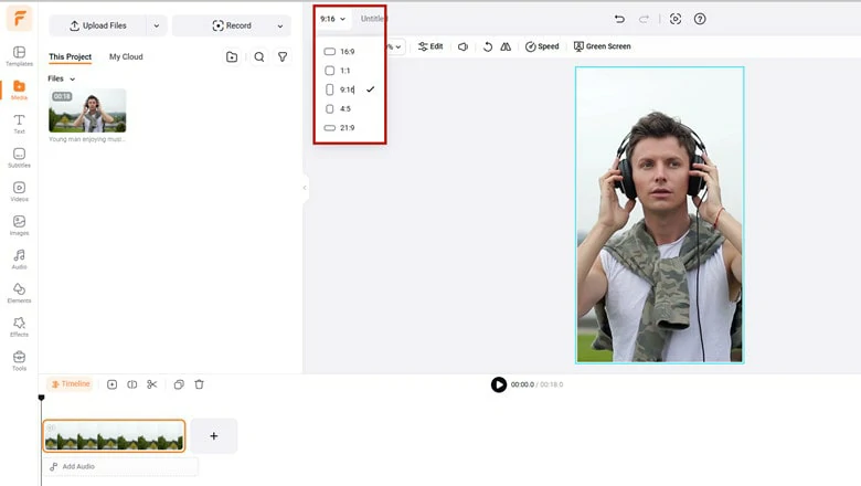 Select the Aspect Ratio to 9:16 Option