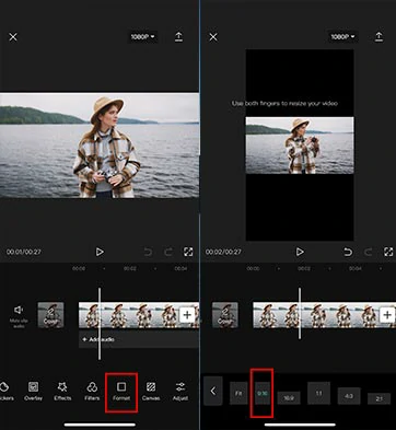 Change the 16:9 YouTube video to the 9:16 TikTok video aspect ratio by CapCut