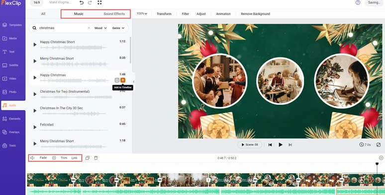 Add royalty-free Christmas music and sound effects to bring your Vlogmas to life