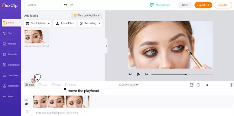 Split the clip for zoom in part of the video by FlexClip