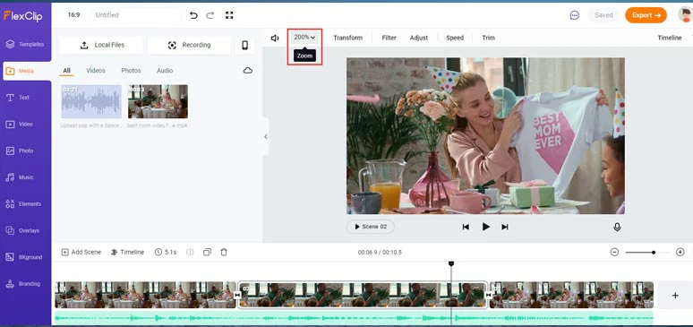 Use FlexClip online video editor to zoom in on a video