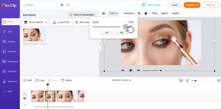 Zoom in certain parts of a video by FlexClip