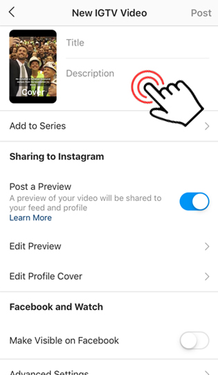 Add a title and description before posting an IGTV