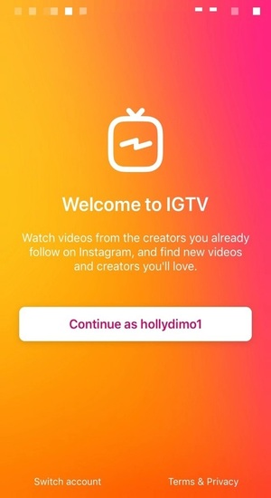 Login screen of IGTV video