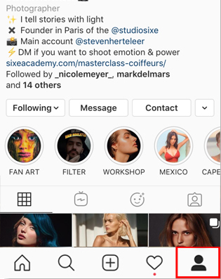 Tab profile icon of your Instagram