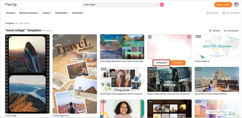 Pick a Collage Video Template in FlexClip