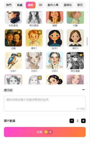 選擇生成的圖片數量