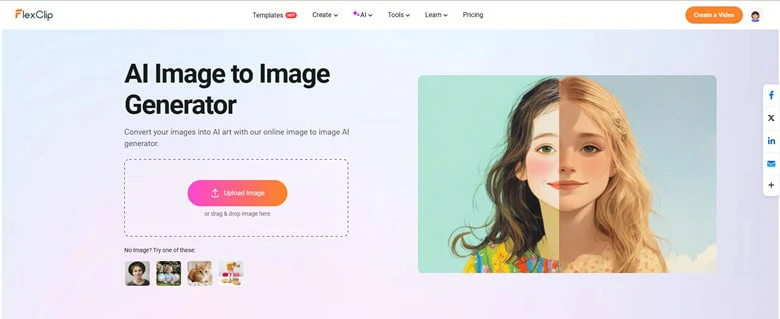 Access FlexClip and Upload the Tattoo Drawing You Want to Colorize