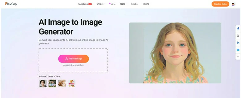 Access FlexClip's Image-to-image Generator and Upload the Image You Want to Create a Tattoo Outline