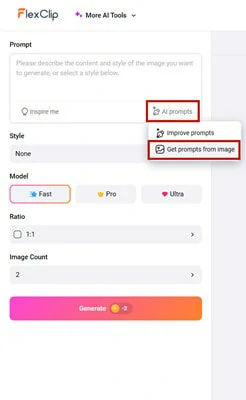 Open FlexClip's AI Image Generator and Use Your Picture to Create Prompt