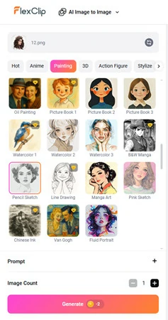 Select the Pencil Sketch Style in FlexClip to Create Sketch from Your Photo