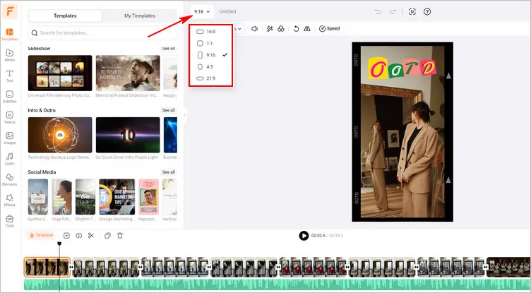 Change Video Aspect Ratio with FlexClip