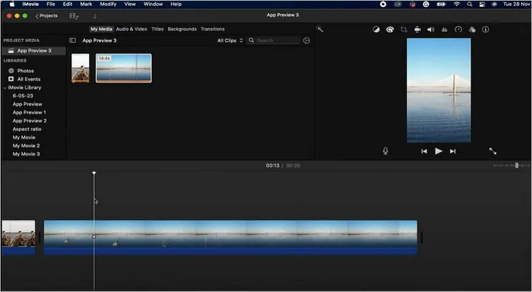 Alterar a proporção no iMovie em Mac - adicionar vídeo