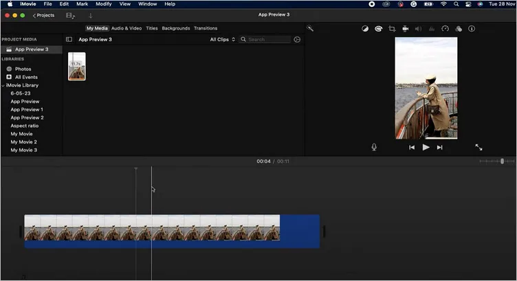 Alterar a proporção no iMovie em Mac - definir proporção