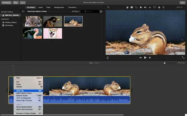 iMovie Join Clips: Drag Video to Timeline and Split