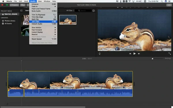 iMovie Join Clips: Drag Video to Timeline and Split