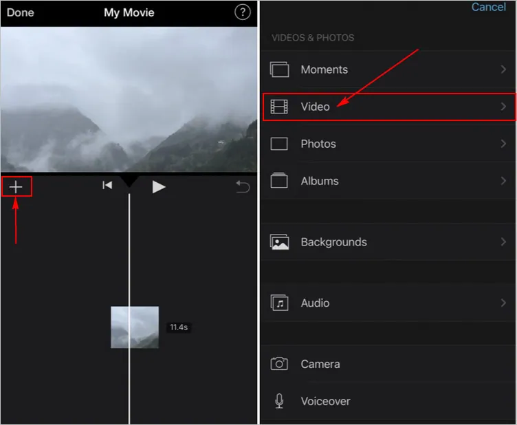 iMovie Side by Side Video on iPhone