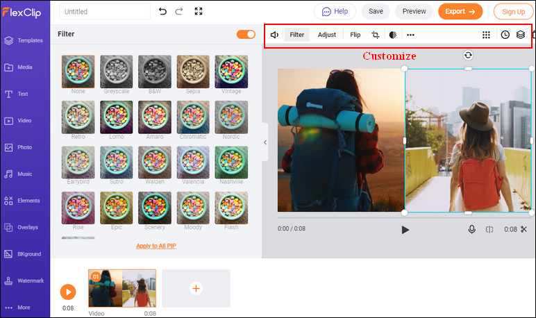 Put Two Videos Side by Side Online - Customize