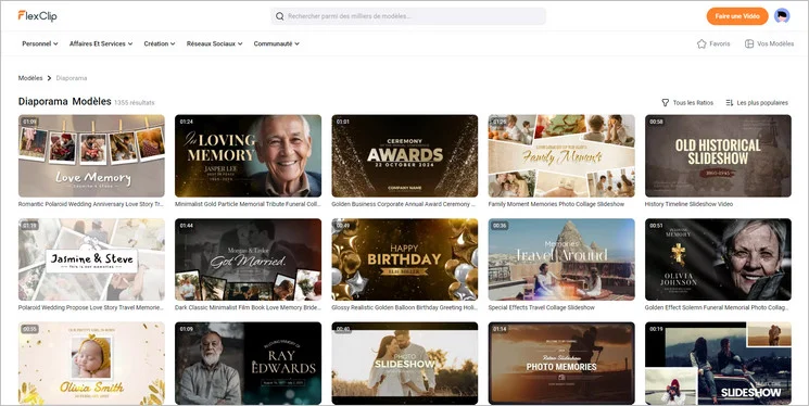 Naviguez à travers la bibliothèque de modèles de FlexClip et trouvez votre modèle préféré