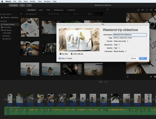 Enregistrer et exporter le diaporama iMovie